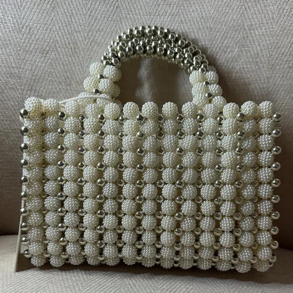 Evening Bag Madison West Silver and Pearl Beaded Mini Bag - Picture 2 of 8